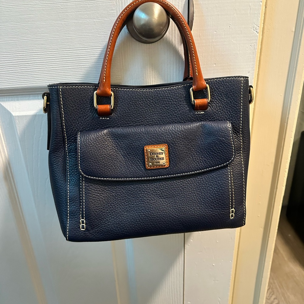 SOLD Dooney & Bourke Blue and Brown Satchel with Gold Accents